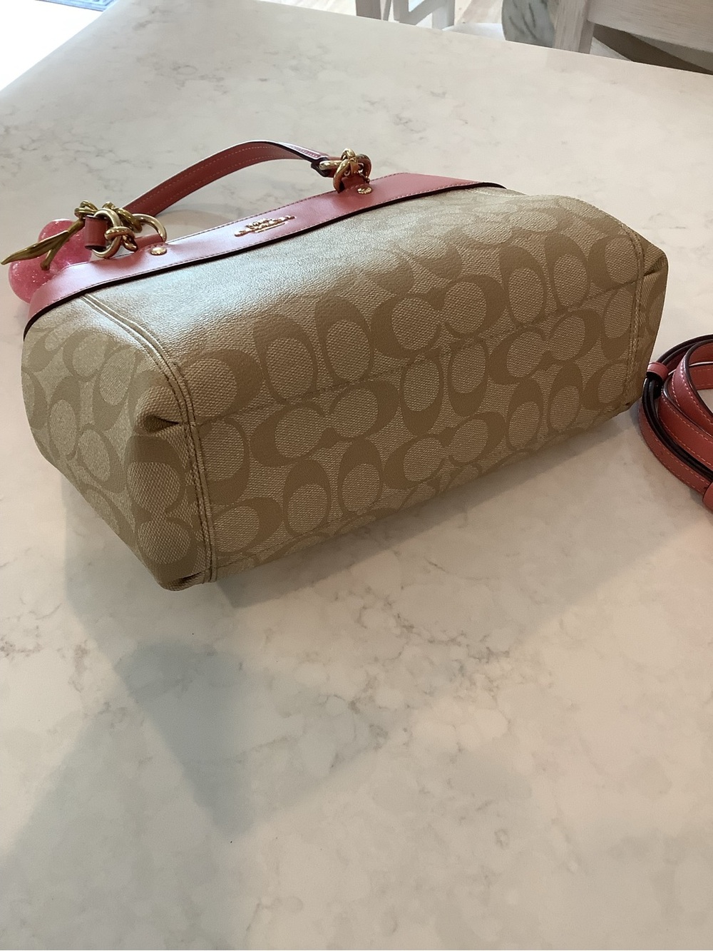 Coach Mini Brooke Beige Signature Canvas Satchel Crossbody with Pink Trim - Picture 11 of 12